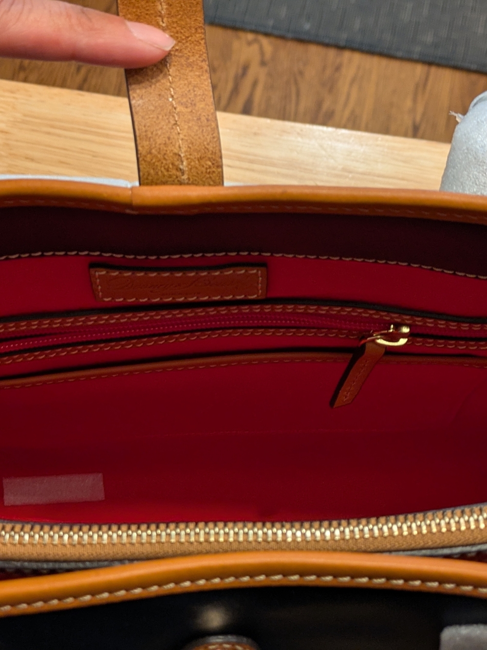 Dooney & Bourke Navy and Tan Leather-Trim Tote - Picture 4 of 8